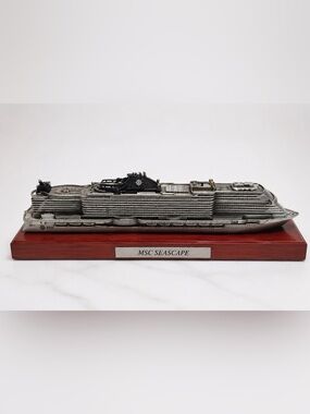 MSC SEASCAPE Cruise Ship Pewter Metal on Wood Model NEW IN BOX